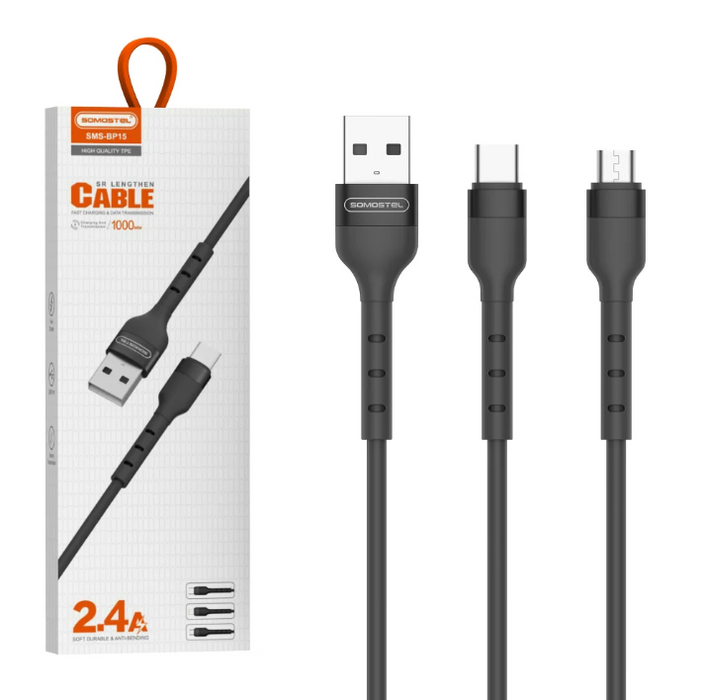 Cable SOMOSTEL SMS-BP15 de carga rápida de 2.2A  con conector de carcasa de aleación de aluminio