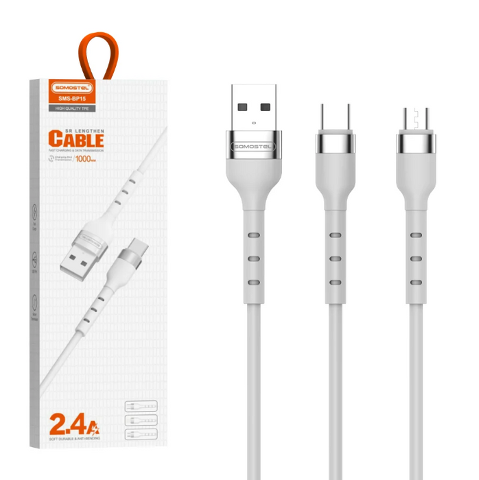 Cable SOMOSTEL SMS-BP15 de carga rápida de 2.2A  con conector de carcasa de aleación de aluminio